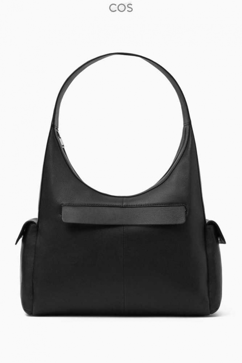 COS Pocket Shoulder Bag - Leder Taschen Damen Schwarz | 4609-YDNJK