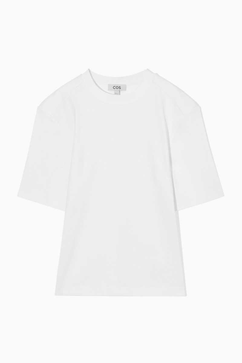 COS Power-Shoulder Waisted T-shirts Damen Weiß | 6701-EDLHM