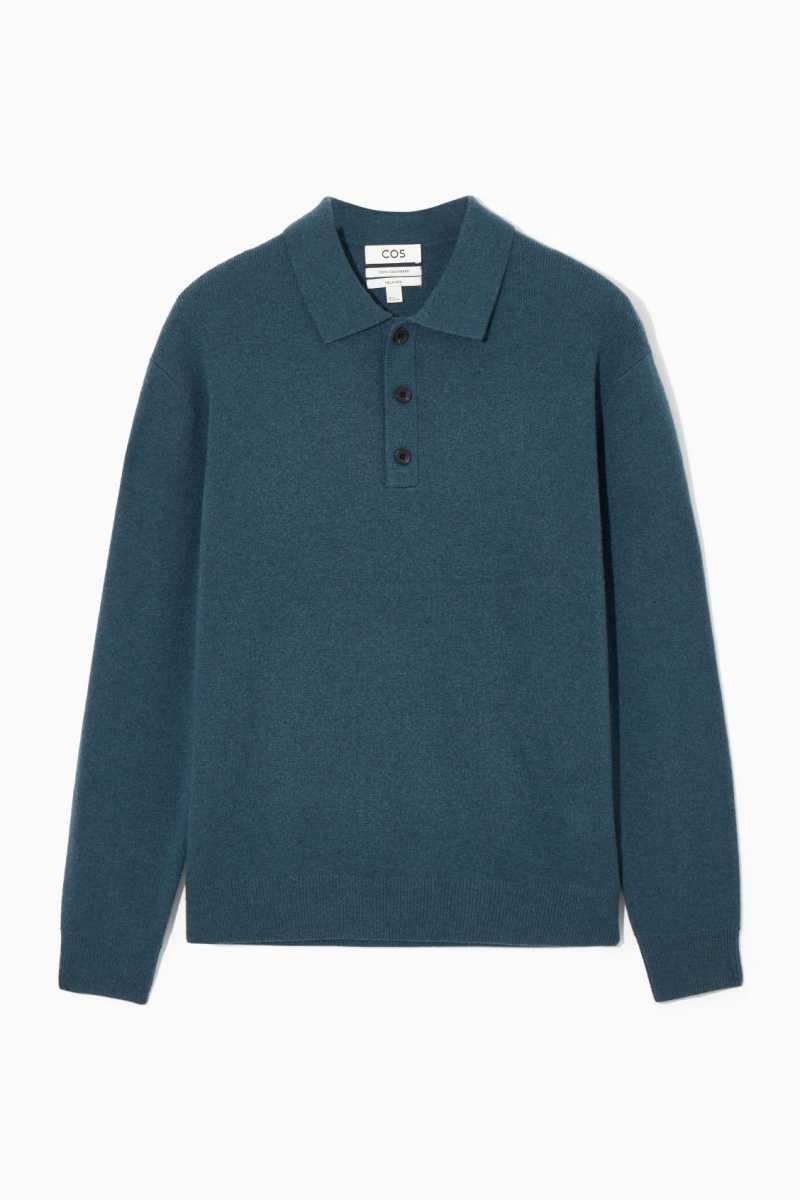 COS Pure Cashmere Polo Shirts Herren Türkis | 5907-OSJKU