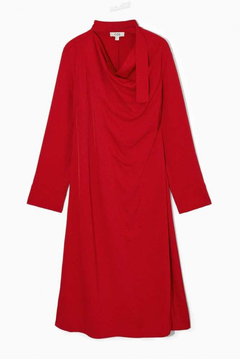 COS Scarf-Detail Draped Midi Kleider Kleid Damen | 0572-TASOW