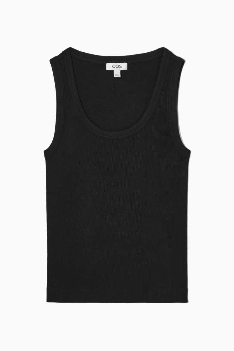 COS Scoop-Neck Gerippt Tanktop Damen Schwarz | 4318-VSCLN