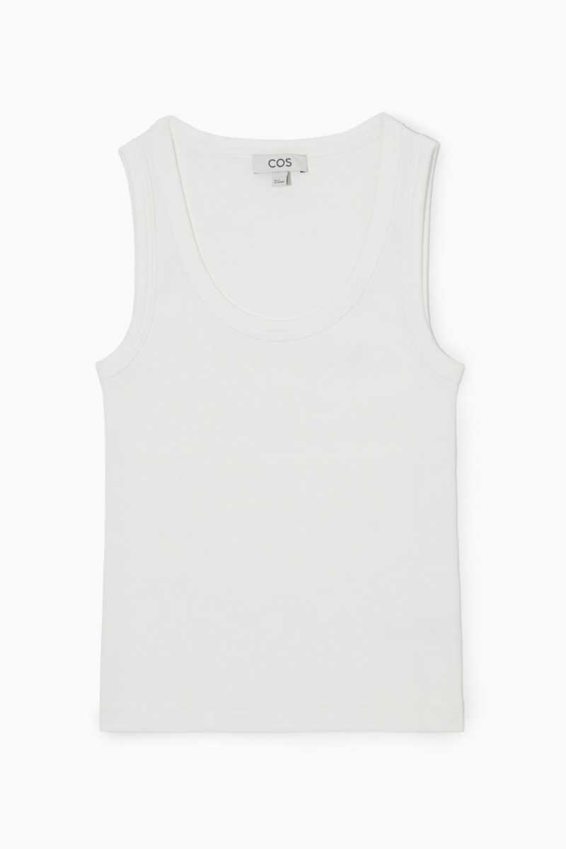 COS Scoop-Neck Gerippt Tanktop Damen Weiß | 0985-TIPKE