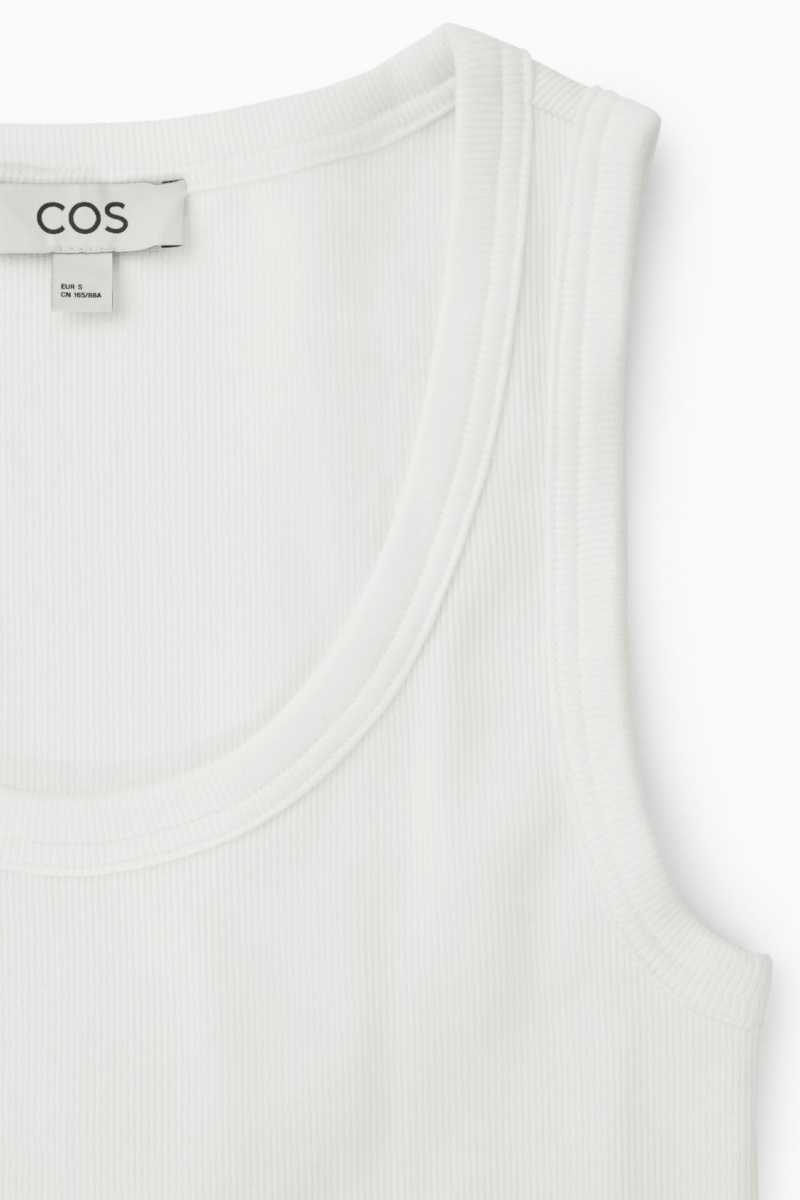 COS Scoop-Neck Gerippt Tanktop Damen Weiß | 0985-TIPKE