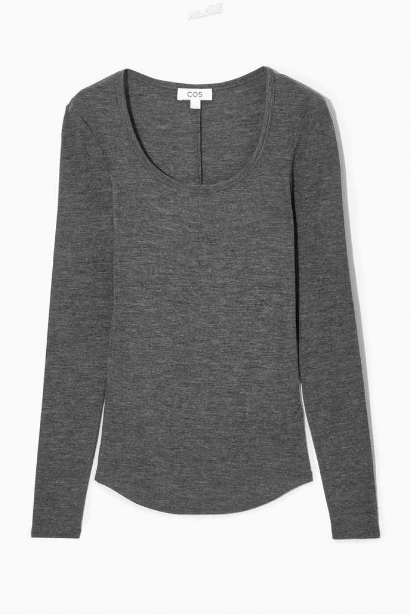 COS Scoop-Neck Merino Wolle Long-Sleeved Top Strickwaren Damen | 9573-DATOK