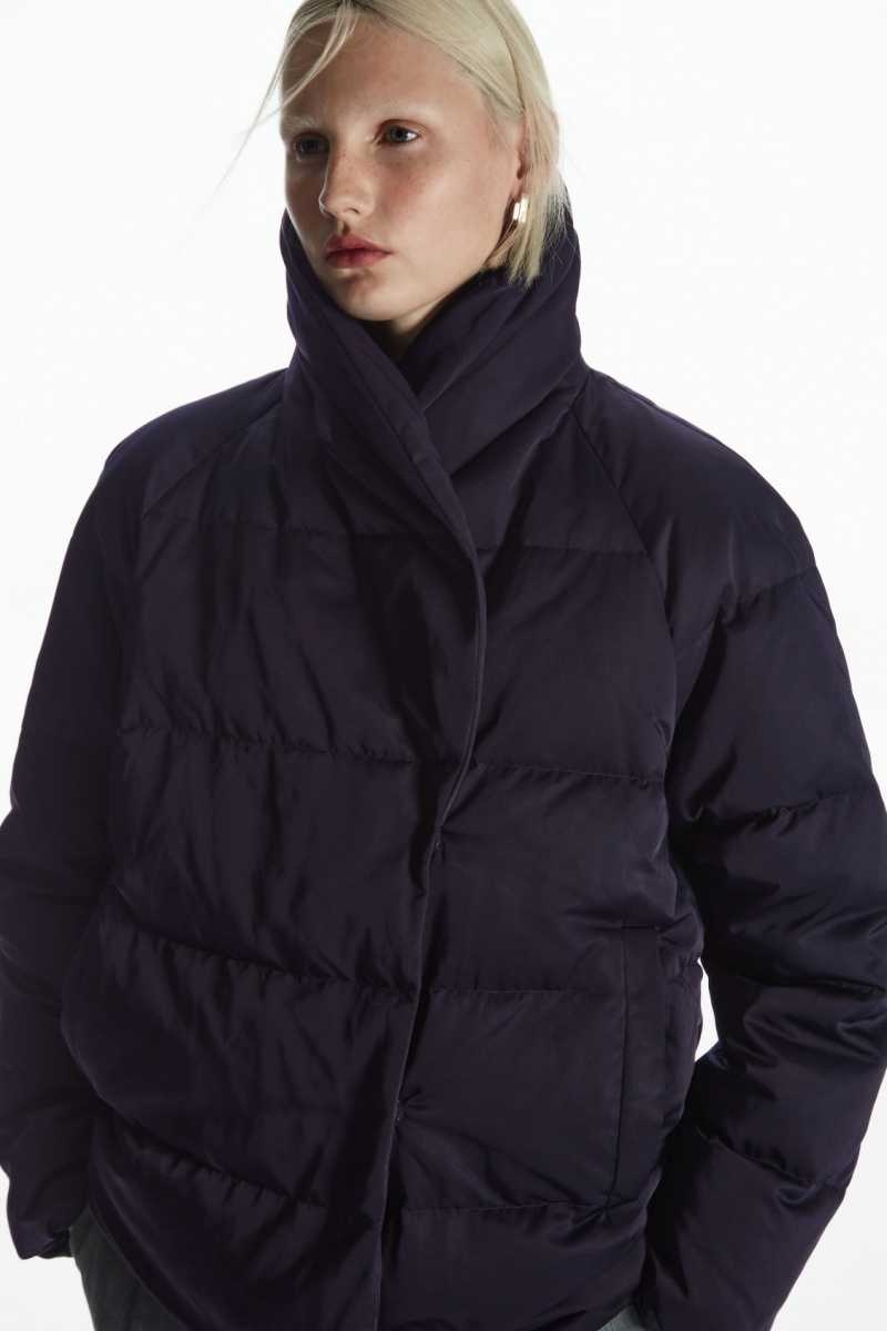 COS Shawl-Collar Puffer Jacken Damen Navy | 6801-BXOHT