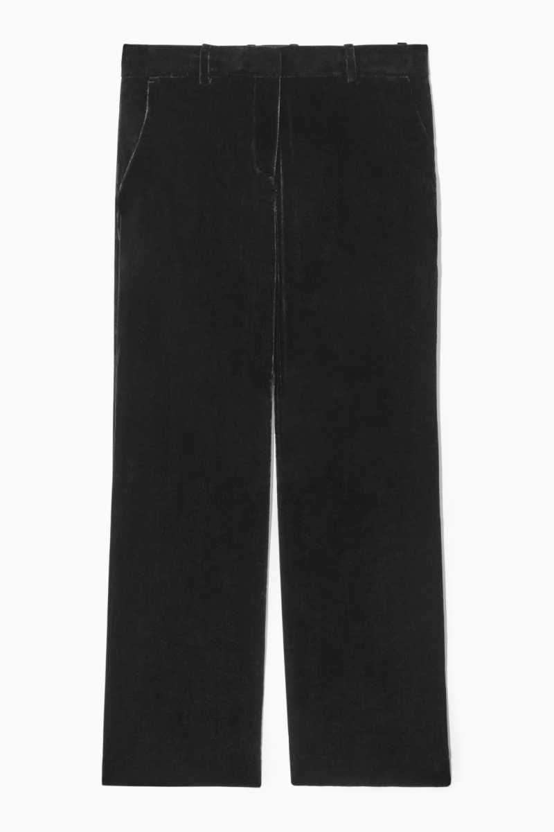 COS Silk-Blend Velvet Gerade-Leg Hose Damen Schwarz | 9480-WNLBQ