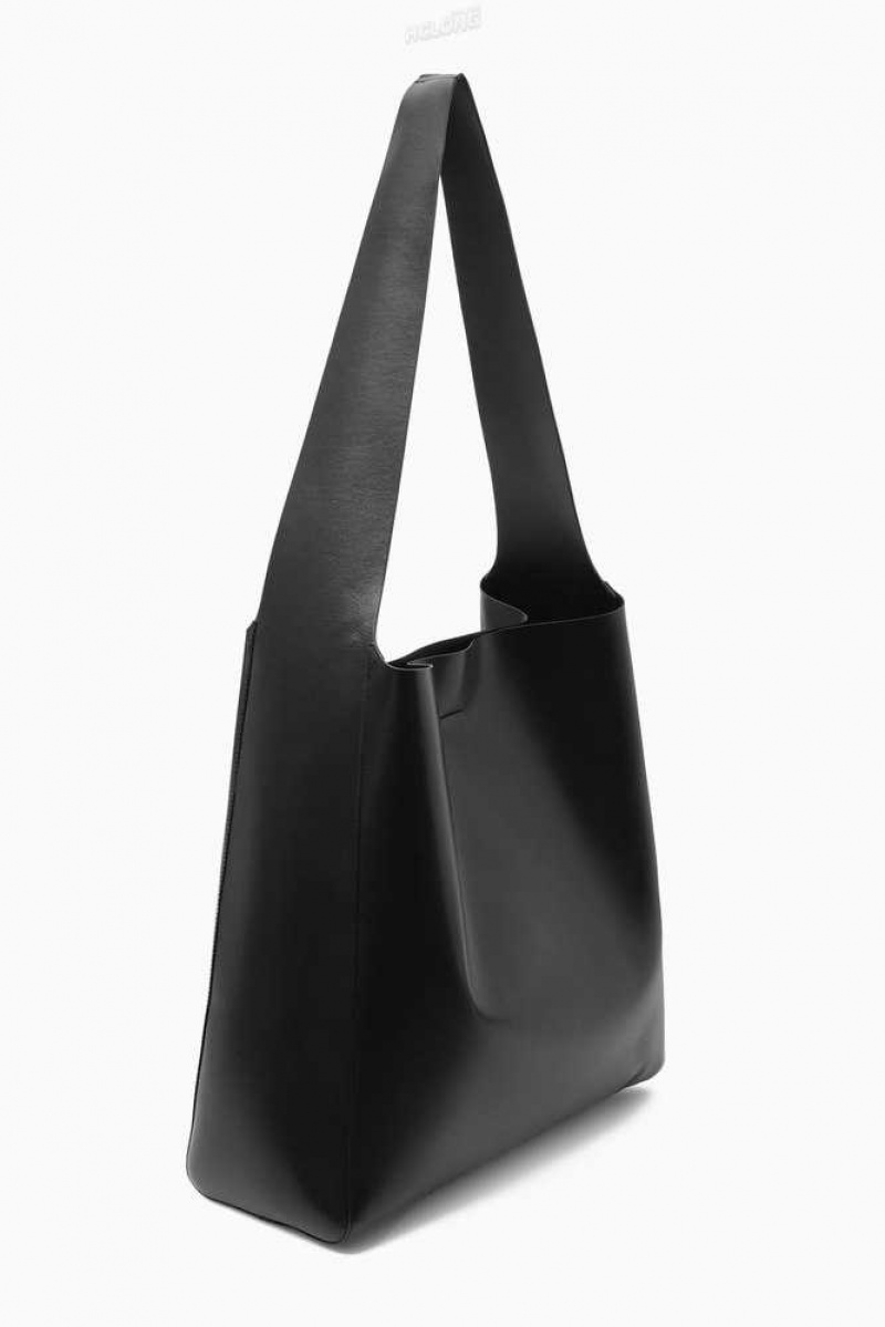 COS Slouchy Shoulder Bag - Leder Taschen Damen Schwarz | 8459-EWHZC