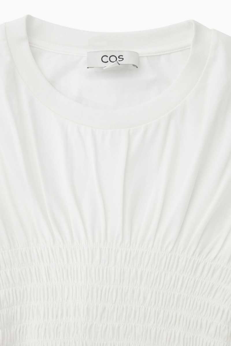 COS Smocked-Bodice T-shirts Damen Weiß | 7148-JRIPQ