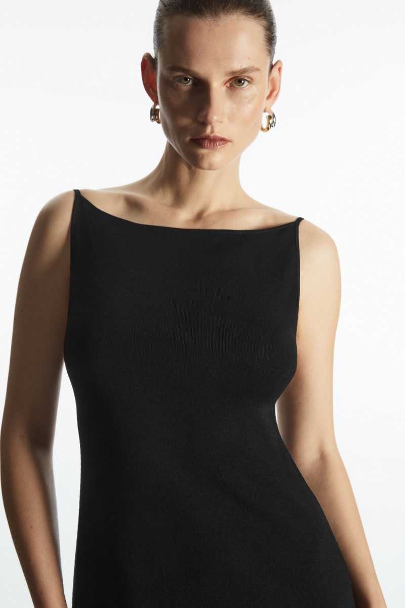 COS Square-Neck Gestrickt Midi Slip Kleid Damen Schwarz | 1895-VAZNQ