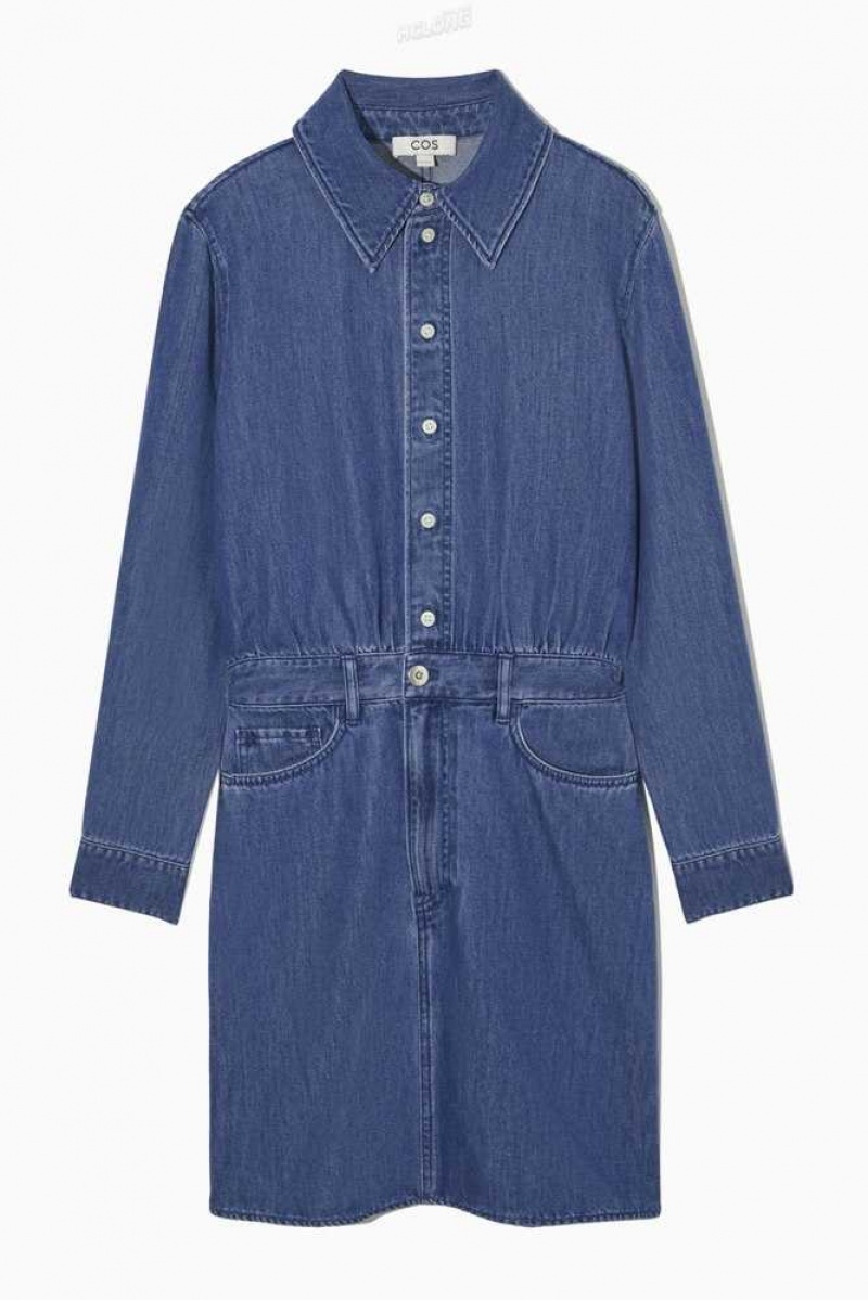 COS Structured Denim Shirt Kleider Kleid Damen | 3945-LDGBV