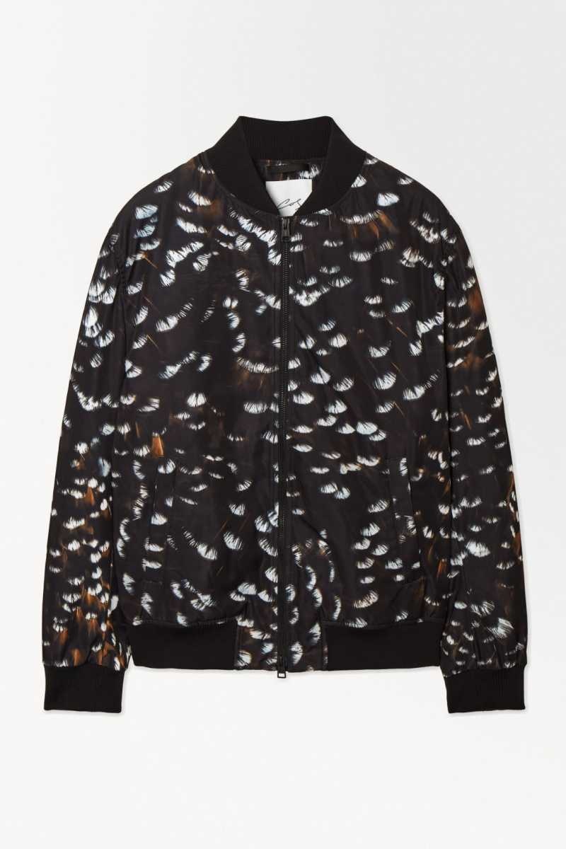 COS The Feather-Print Bomber Jacken Herren Schwarz | 9267-GECHW