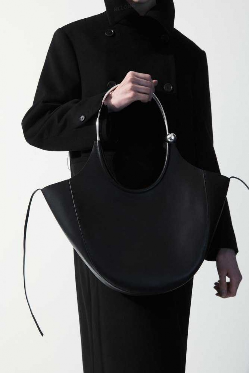 COS The Halo Leder Tote Taschen Damen Schwarz | 1620-BXMWG