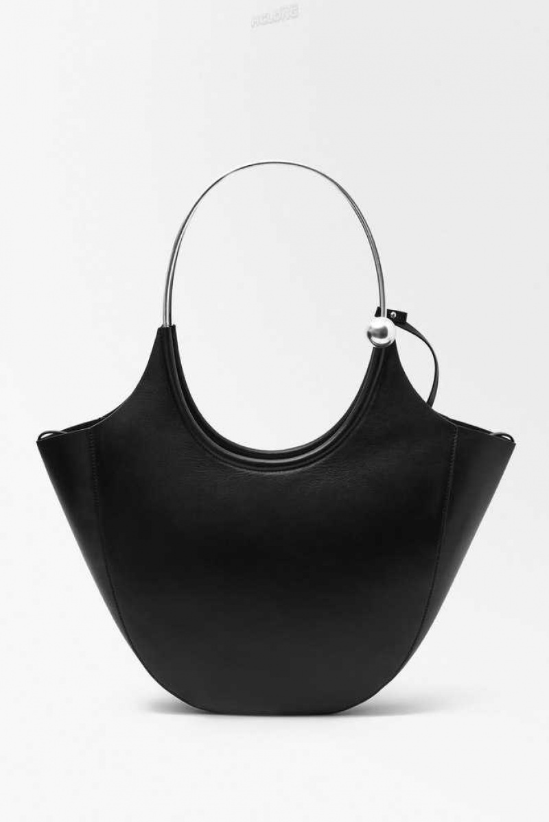 COS The Halo Leder Tote Taschen Damen Schwarz | 1620-BXMWG