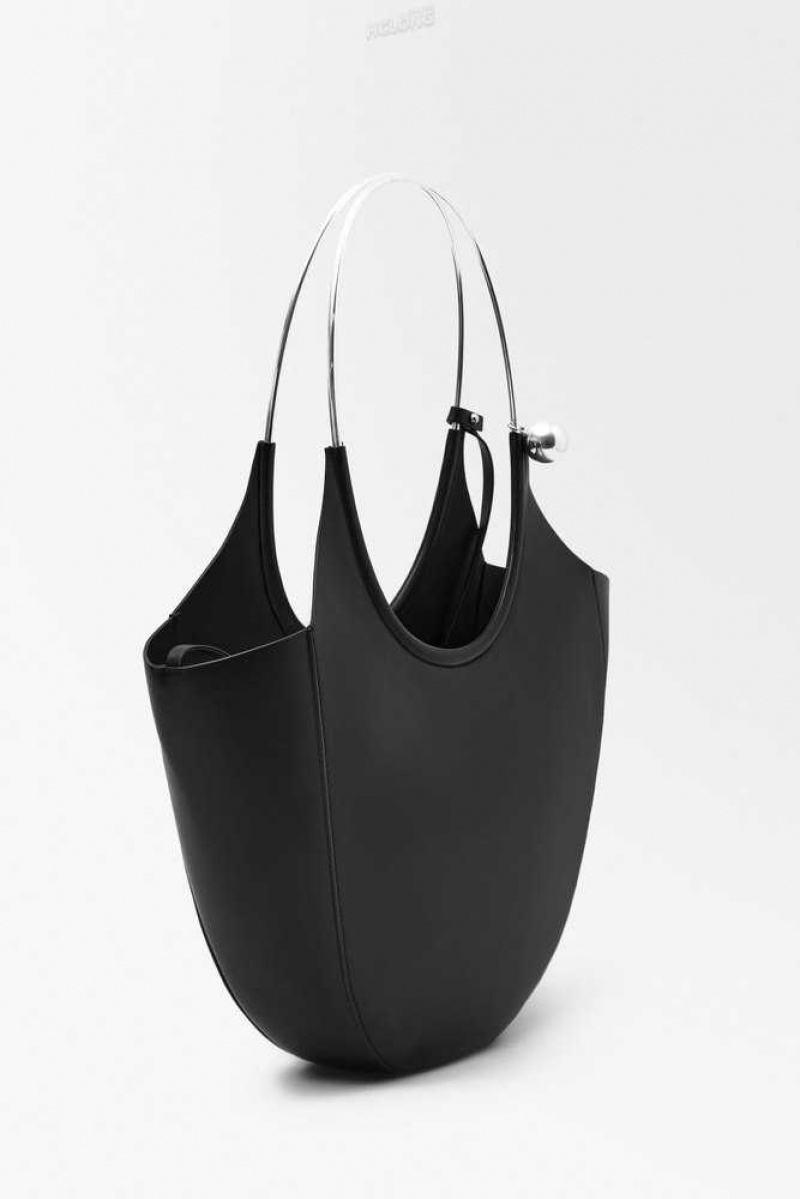 COS The Halo Leder Tote Taschen Damen Schwarz | 1620-BXMWG