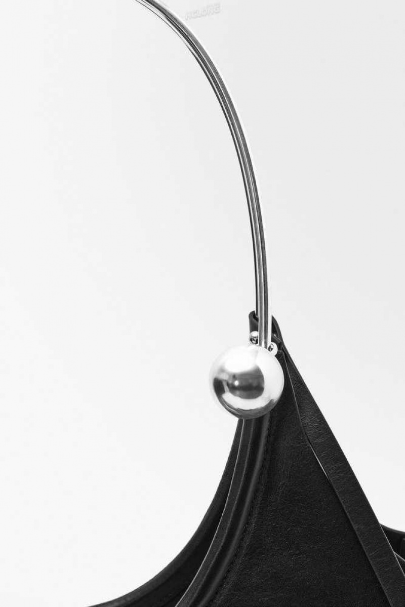 COS The Halo Leder Tote Taschen Damen Schwarz | 1620-BXMWG