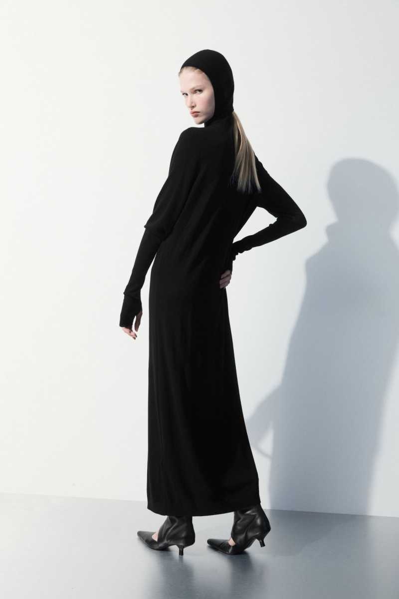 COS The Mit Kapuze Wolle Kleid Damen Schwarz | 8490-ZMSOY