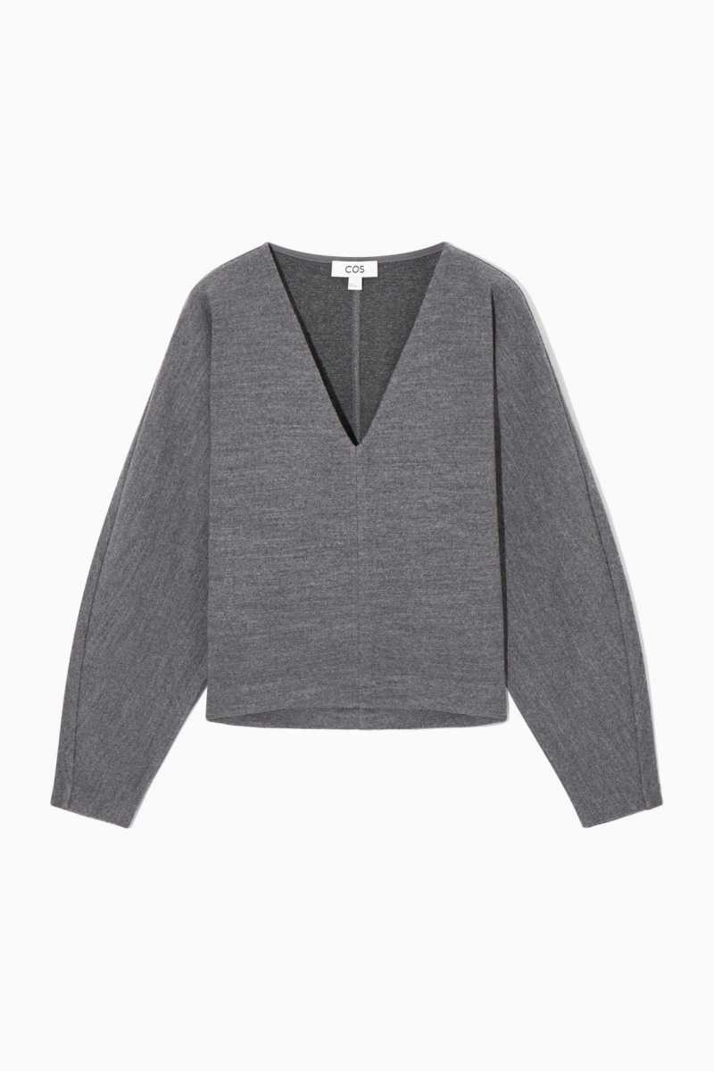 COS V-Neck Boiled-Wolle Pullover Damen Grau | 3489-DUBAS