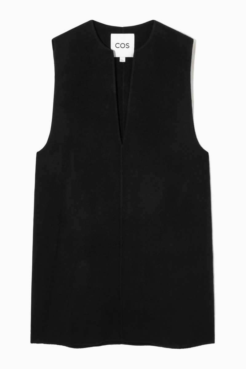 COS V-Neck Double-Faced Wolle Kleid Damen Schwarz | 0429-JUHCX