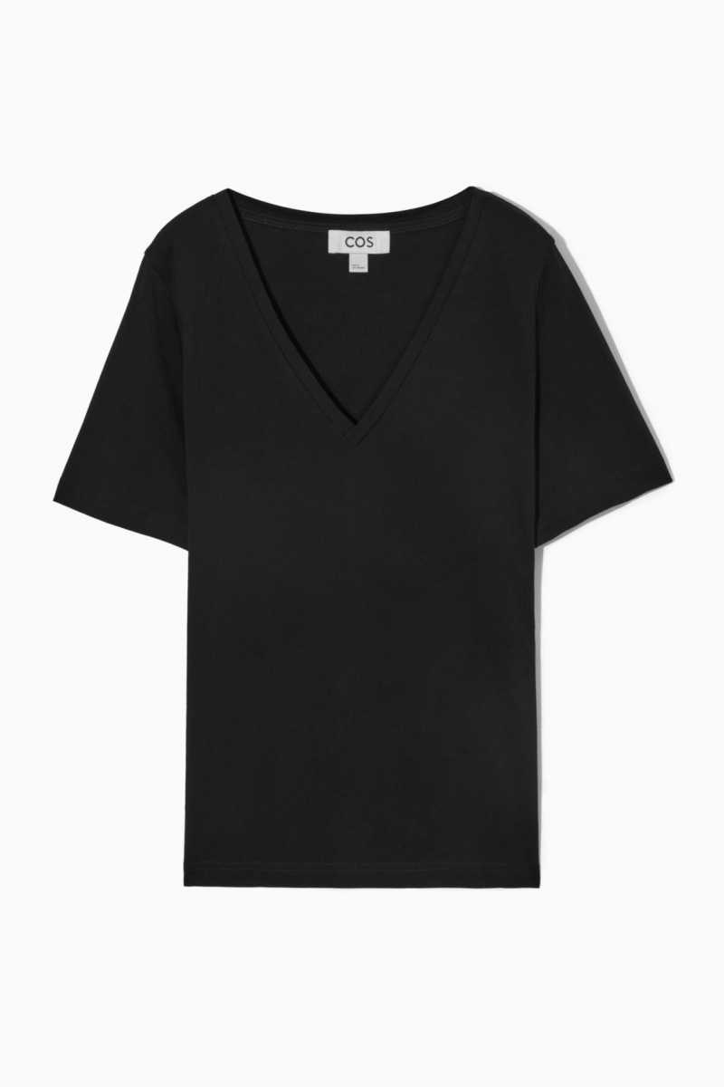 COS V-Neck T-shirts Damen Schwarz | 4057-ULAOK