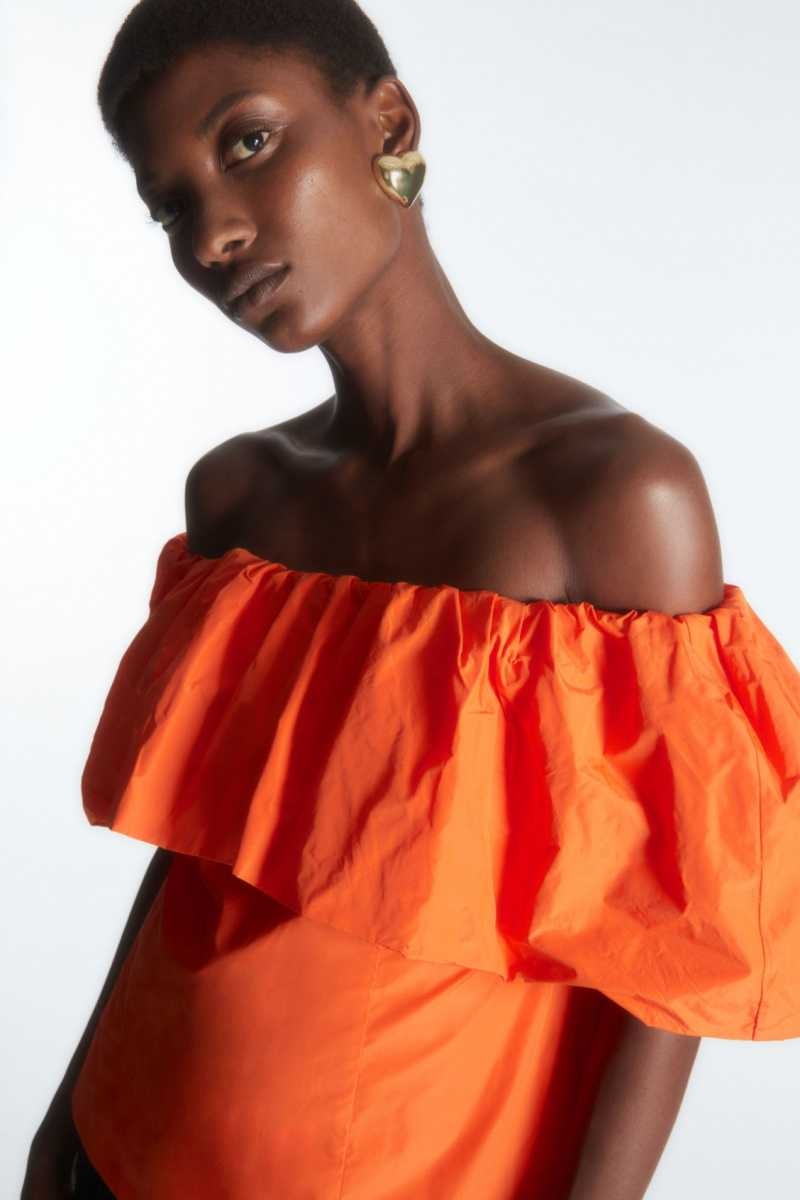 COS Voluminous Off-The-Shoulder Oberteile Damen Hellorange | 9731-OCTQU