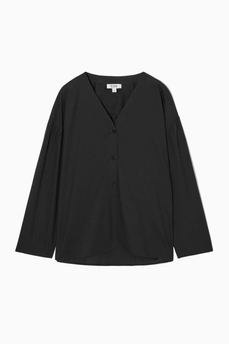 COS Voluminous V-Neck Poplin Hemd Damen Schwarz | 8934-ZOQBW