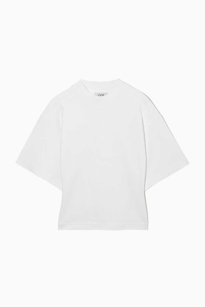 COS Waisted Mock-Neck T-shirts Damen Weiß | 2967-GZXTN