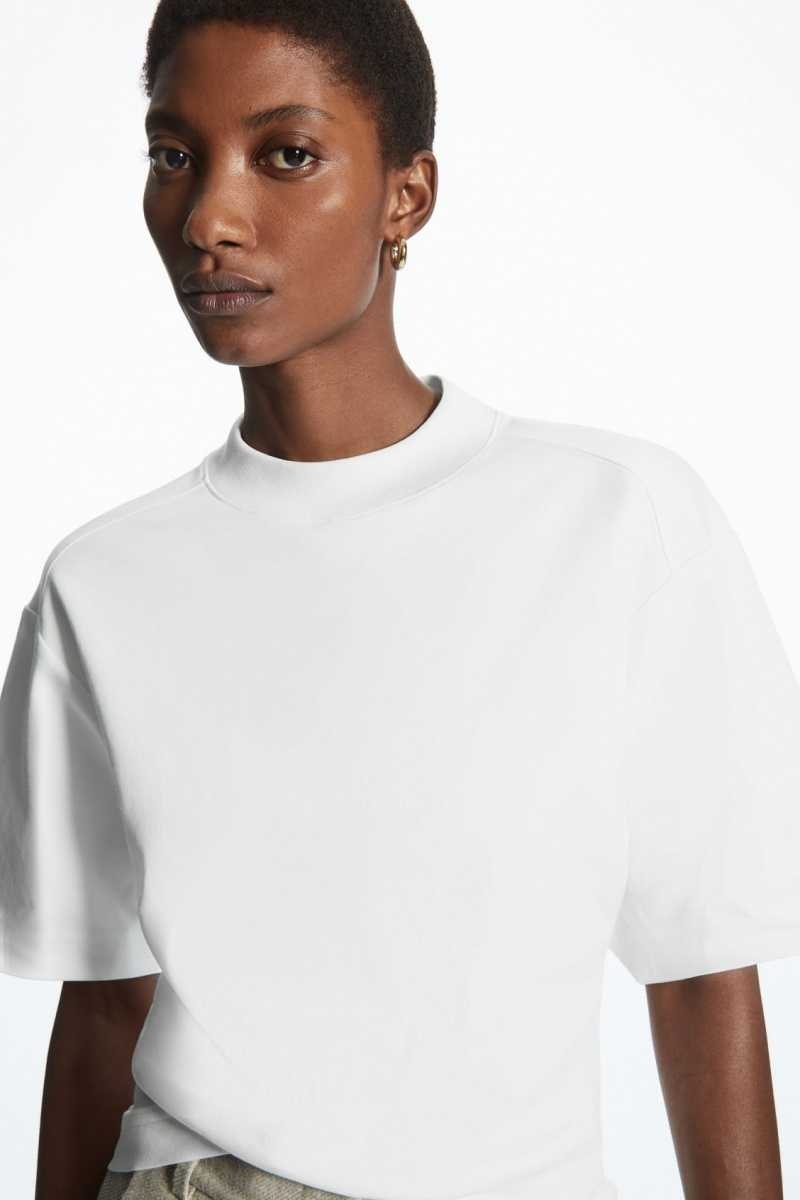 COS Waisted Mock-Neck T-shirts Damen Weiß | 2967-GZXTN