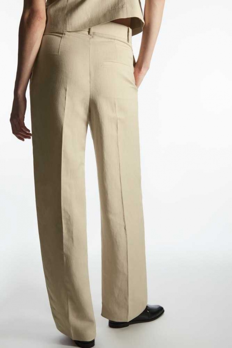 COS Weite-Leg Falten Linen-Blend Trousers Hosen Damen | 4376-KWYOR