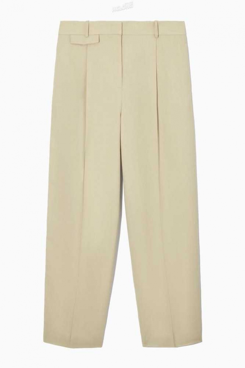 COS Weite-Leg Falten Linen-Blend Trousers Hosen Damen | 4376-KWYOR