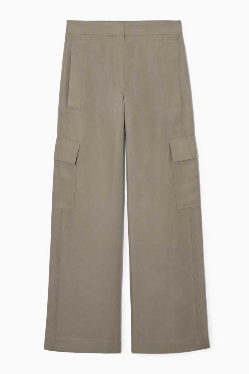 COS Weite-Leg Linen-Blend Cargo Hose Damen Grau | 6457-NVXUC