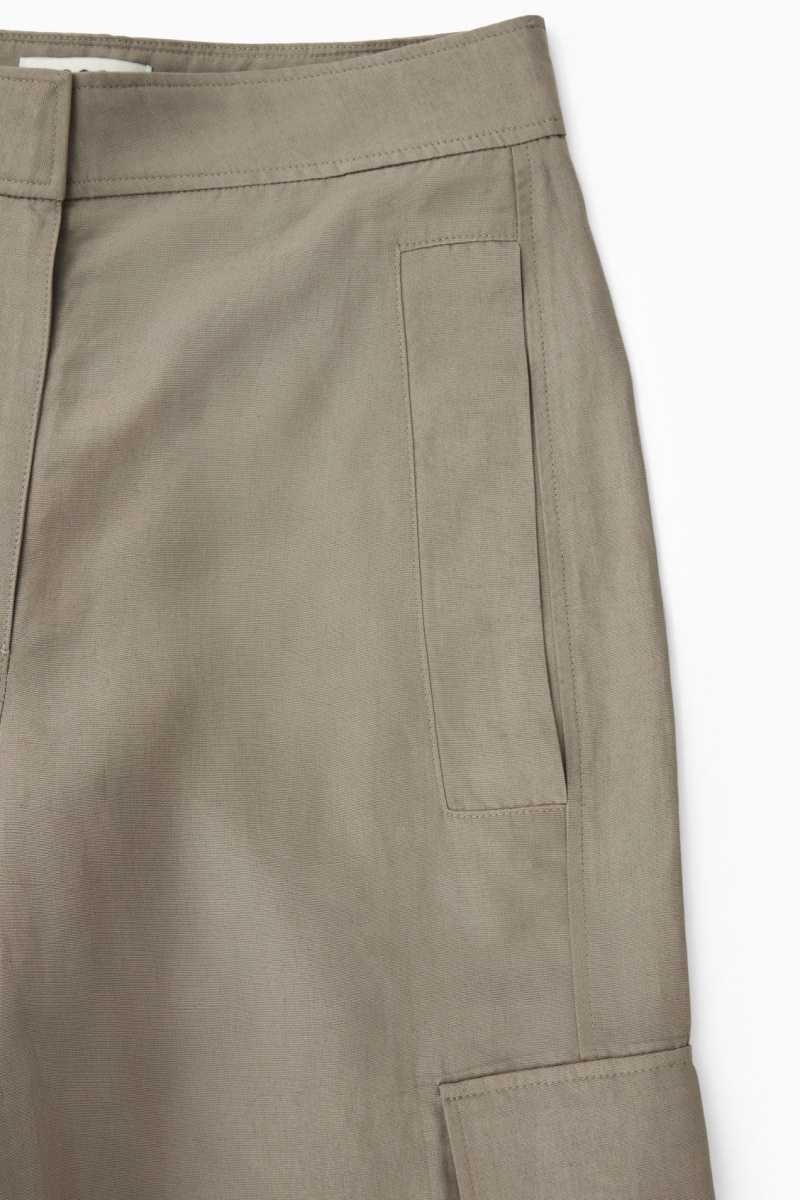 COS Weite-Leg Linen-Blend Cargo Hose Damen Grau | 6457-NVXUC