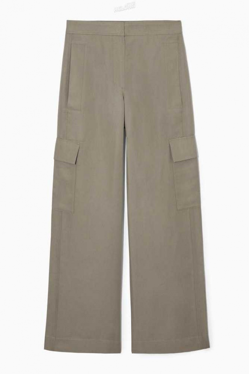 COS Weite-Leg Linen-Blend Cargo Trousers Hosen Damen | 1954-OWHBT