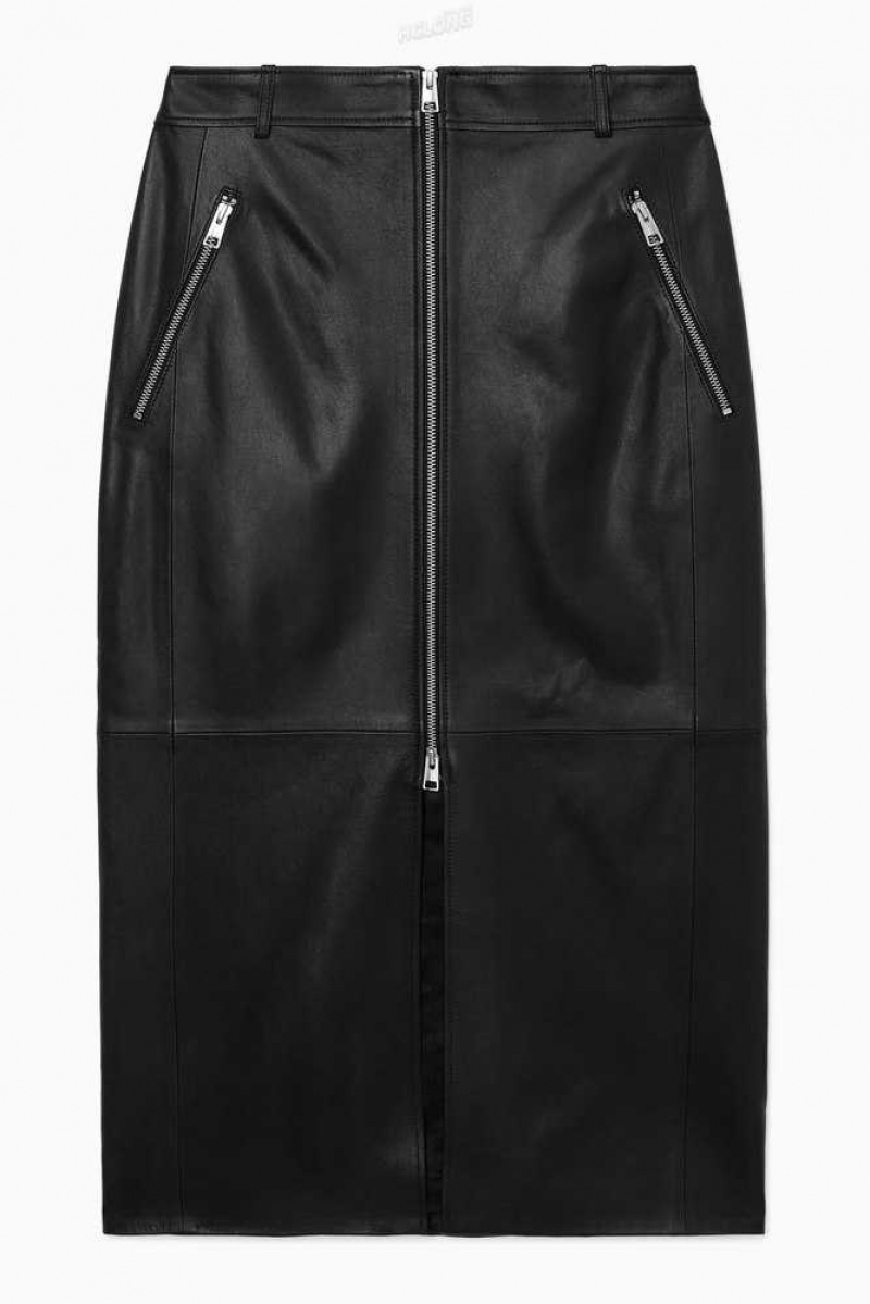 COS Zip-Up Leder Midi Skirt Röcke Damen | 6928-FQBIU