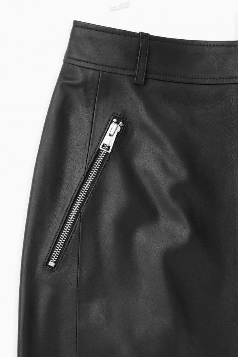 COS Zip-Up Leder Midi Skirt Röcke Damen | 6928-FQBIU