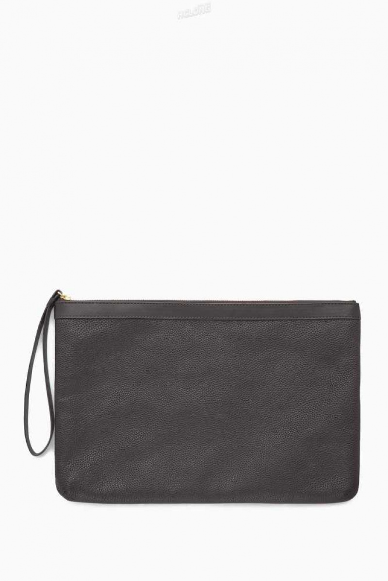 COS Zipped Folio Pouch - Grained Leder Taschen Herren Lila | 8623-MNLGI