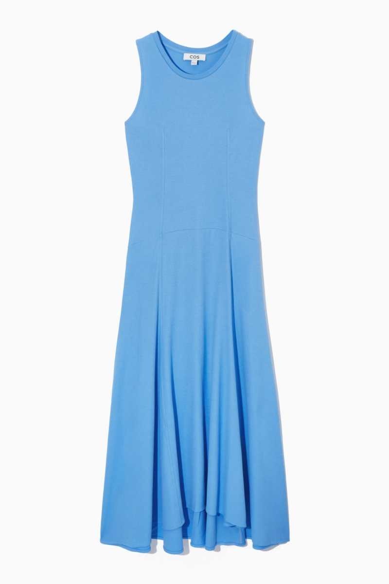 COS Ärmellose Dropped-Taille Maxi Kleid Damen Hellblau | 7398-GVRUD