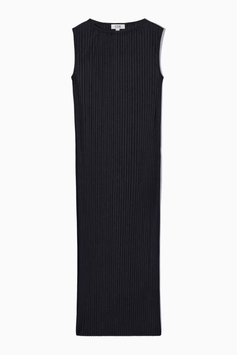 COS Ärmellose Falten Maxi Kleid Damen Navy | 5801-GCXFB